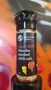 Super Hot Manuka Smoked Chilli Salt Grinder 100g by Fire Dragon Chillies